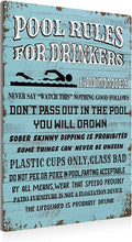 BEASTZHENG Swimming Pool Rules for Drinkers - Metal Tin Wall Decor, Blue Pool Sign - 8x12 Inch