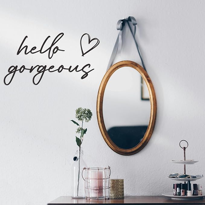 Rajukit Metal Hello Gorgeous Wall Decor – Rustic & Chic Metal Hello Gorgeous Sign Wall Art Decor for for Bedroom Living Room