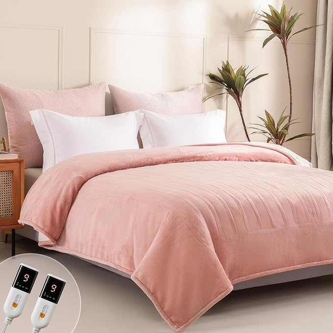 Heated Blanket Queen Size - Dual Controllers Electric Blanket Queen with 9 Heat Settings & 10 Hour Auto Off,Overheat Protection,Machine Washable 84"x90"(Candy Pink)