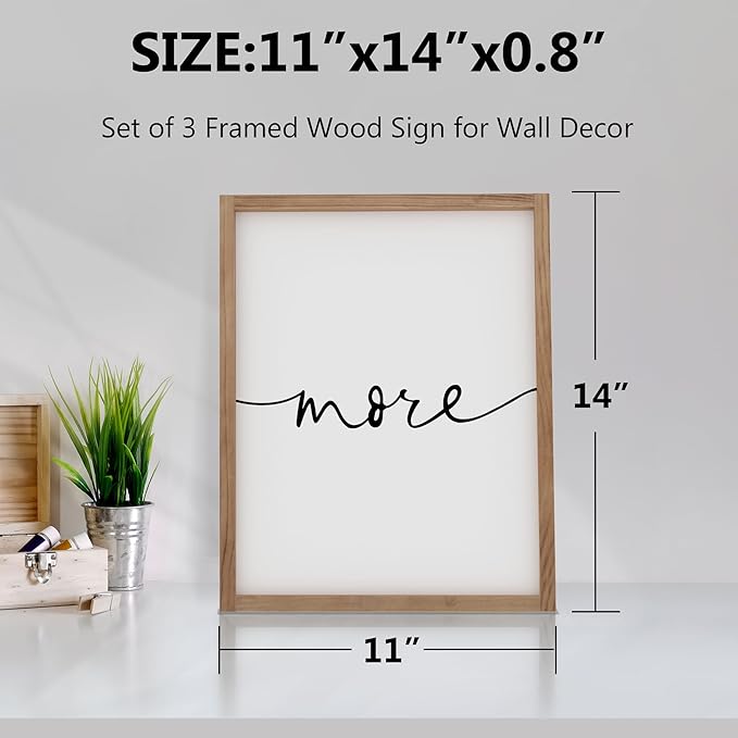 Heiple Love You More Sign Set of 3 Framed Above Bed Wall Decor Farmhouse Bedroom Decor Wood Art Rustic Master Bedroom Essentials Home Decoration (Brown, 11”x14”)