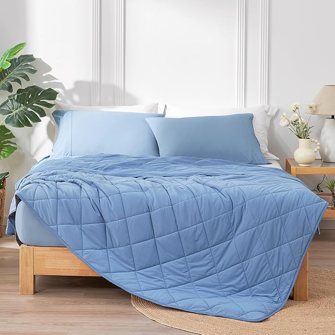 Cozy Bliss Cooling Blanket for Hot Sleepers Queen Size, Q-Max 0.45 Cooling Comfort, Cold Blankets for Night Sweats Sleeping, Ultra-Cool Lightweight Breathable Summer Blanket for Bed, Deep Blue