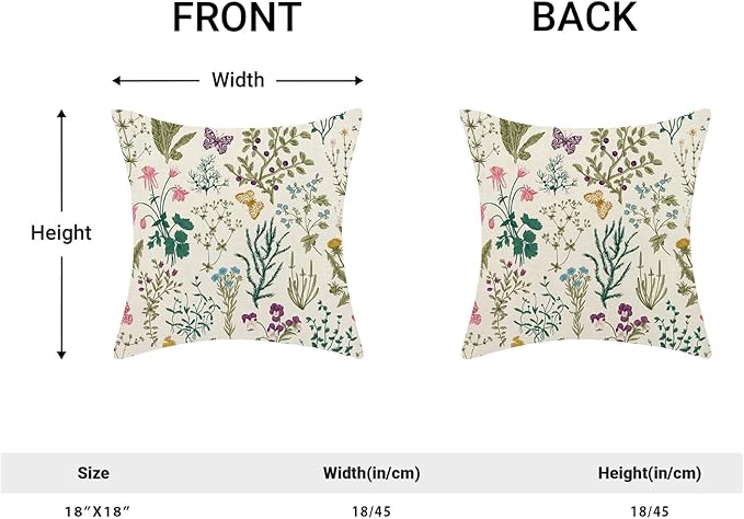 AEIOAE Spring Pillow Covers 18x18 Inch Set of 2,Sage Green Teal Wild Flower Plant Throw Pillows Case,Seasonal Floral Outdoor Decorative Linen Farmhouse Decor Cushion Covers for Home Sofa Bed Couch