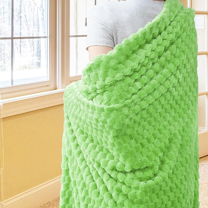 Vessia Flannel Fleece Throw Blanket(50x70 inch), 3D Jacquard Light Green Fuzzy and Warm Blanket for Couch,Sofa,Bed, 300GSM Super Soft Touch Cozy Lightweight Throw for All-Season Home Decor