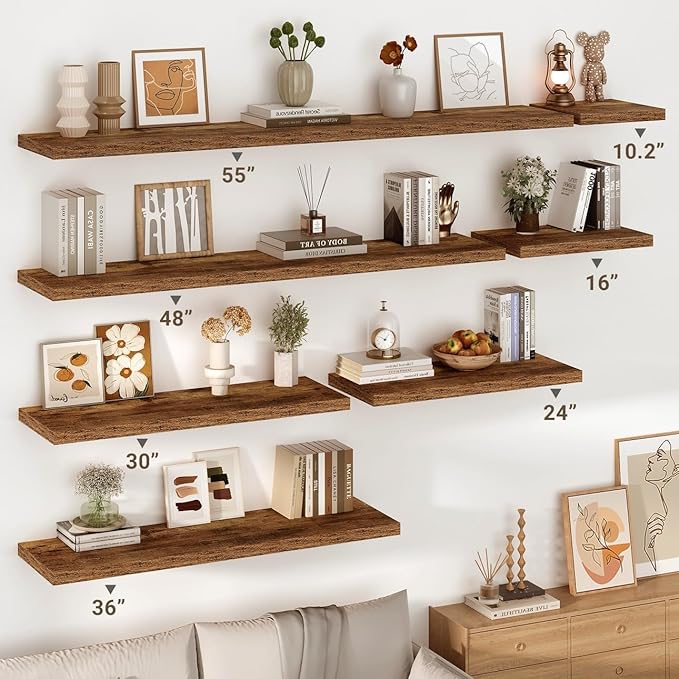 Vivelove 10 Inch Deep Floating Shelves 10 inch Long, 10 x 10 Wide Wall Shelves with Invisible Brackets, for Bedroom Bathroom Living Room Kitchen Office, Farmhouse Home Decor, Set of 2, Rustic Brown