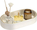 Hipiwe PU Leather Valet Tray with Gold Line Perfume Vanity Tray Catchall Tray for Jewelry Trinket Oval Bedside Nightstand Organizer for Home Decor, White