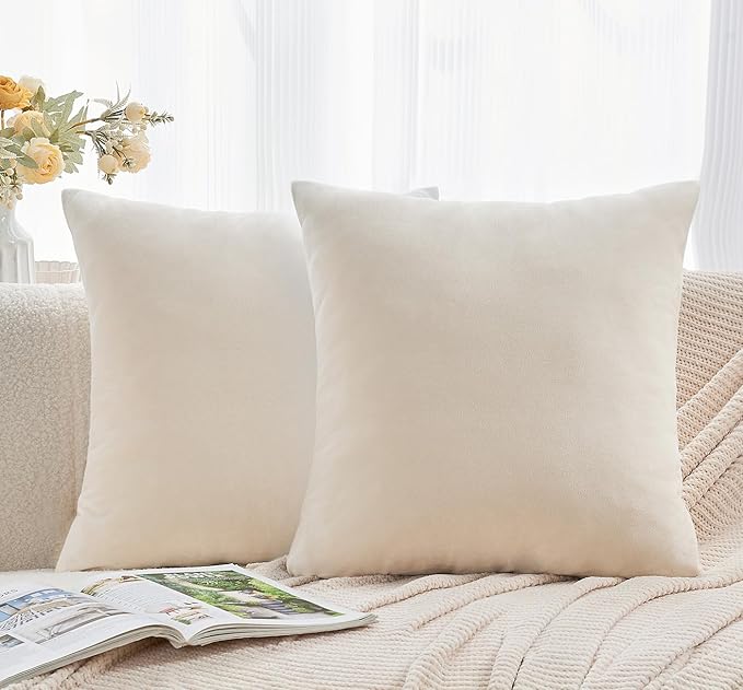 Throw Pillow Covers Neutral Beige Set of 2 20x20 Inch Pillow Covers, Soft Velvet Farmhouse Decorative Pillowcases for Couch Sofa Bed, Home Boho Decor, Modern Cushion Covers