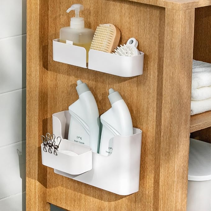 MORNITE Adhesive Cabinet Door Organizer Storage 4 Pack, Door Rack Shelves Holder for Sink Kitchen Bathroom RV Pantry Bedroom Closet Laundry Office, White