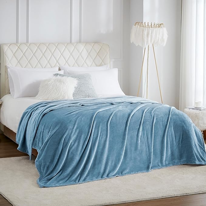 Hansleep Fleece King Size Blanket for Bed Washed Blue, Super Soft Flannel Fuzzy King Size Plush Cozy Blanket for All Seasons, Washed Blue, King 90x108 Inches