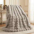 L'AGRATY Faux Rabbit Fur Blanket: 50" x 60" Luxury Soft Fluffy Thick Fur Throw Blanket for Couch Bed Sofa - Cozy Plush Bubble Blankets for Winter: Warm Flannel Fleece Decorative Blanket(Castle Grey)