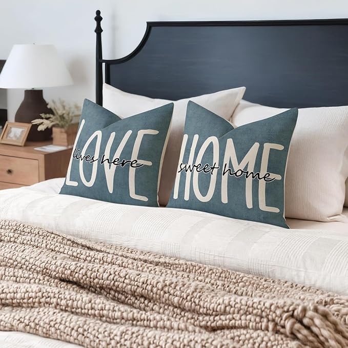 YCOLL Farmhouse Pillow Covers 18x18 Set of 4 Throw Pillow Covers Rustic Linen Decorative Pillows Square Cushion Covers for Couch Sofa Bedroom Home Decor