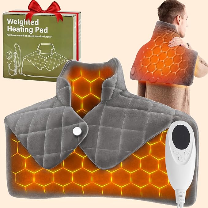 OCTROT 3 lb Weighted Heating Pad for Neck and Shoulders, for Mom Wife Grandma, Birthday Gifts for Men Women Dad, Instant Electric Heated Blanket with 9 Heat Options 4 Auto-Off Timer, Grey