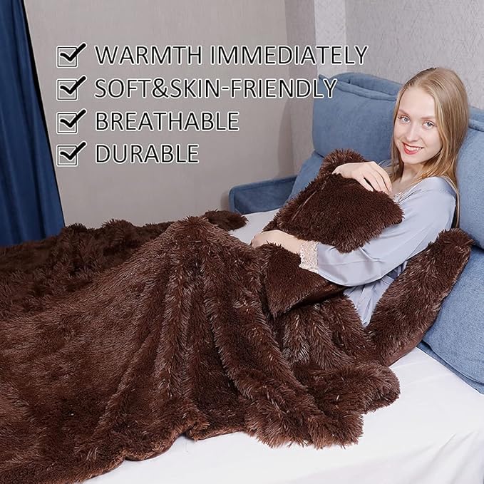 YUSOKI Long Faux Fur Twin Size Blanket,2 Layers,3.4lb for Bed Couch Home Décor Gifts Men (Brown,60" x 80")