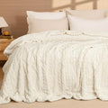 PHF Fluffy Sherpa Blanket Twin Size for Winter, Warm and Soft, 510GSM 3D Jacquard Thick Shaggy Fleece Plush Blanket for Sofa Bed, Cream, 60"x80"