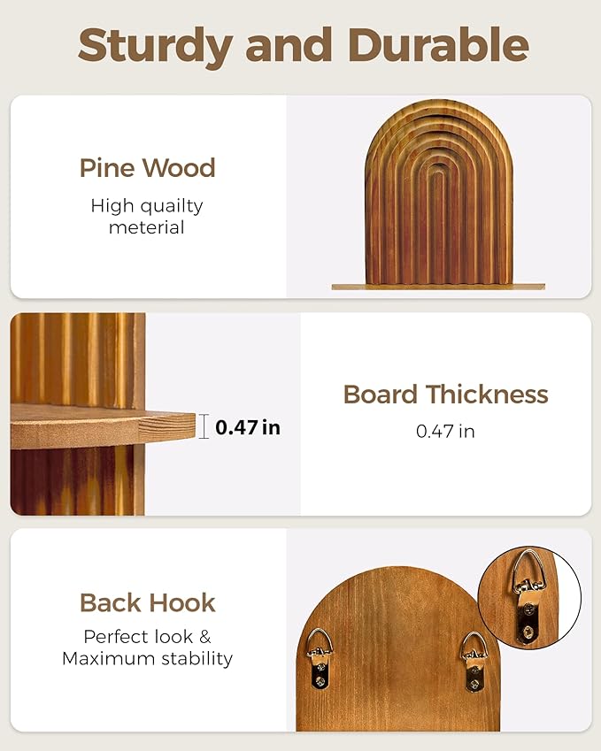 Bamworld Boho Wall Decor Plant Wall Shelf Mid Century Modern Decor Hanging Plant Shelf 2-Tier Wooden Floating Shelves for Home Bathroom Bedroom Living Room Office Holding Planter Decoration Walnut