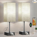 Table Lamp for Bedroom Set of 2, Bedside Lamps with 3 Color Temperatures Night Light, Lamp for Night Stands with AC Outlet and Square Shade, Pull Chain Small Desk Lamp for Living Room Home Decor