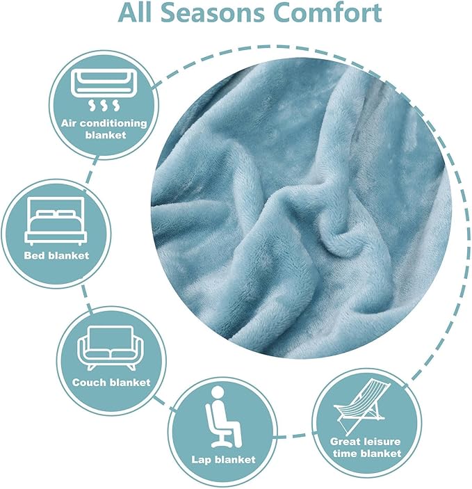 NANPIPER Fleece Blankets Super Soft Flannel Queen Size Blanket for Bed Luxury Cozy Microfiber Plush Fuzzy Blanket,Light Blue