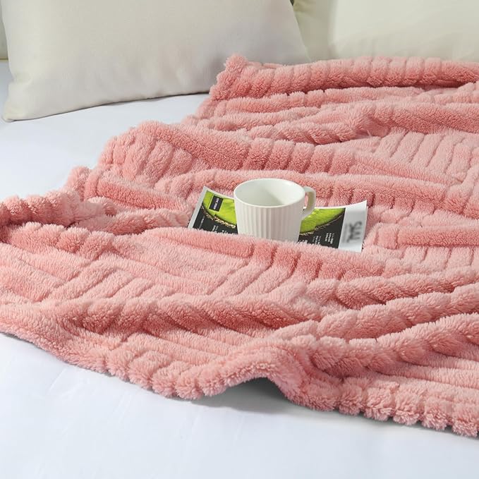 Whale Flotilla Lightweight Fleece Twin Size Blanket for Bed, Fuzzy Soft Blankets with Decorative Jacquard Pattern for All Season, Warm and Fluffy, 60x80 Inch, Pink