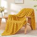 BEDELITE Mustard Yellow Throw Blanket Twin Size for Bed- Super Soft and Warm 3D Checkered Fluffy Fuzzy Fleece Blanket, Luxurious Plush Cozy Blanket for Room Decor Fall and Winter, 60x80 inches