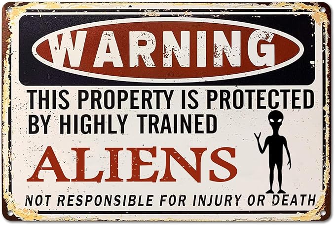 Alien Decor, Funny Vintage Metal Aliens Sign