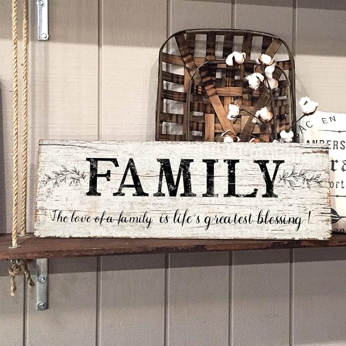 Family Signs Wall Decor Quote Words Wall Plaques Family Framed Wall Art Vintage Retro Artwork Decoration for Bedroom Living Room Home (8 X 24 inch)