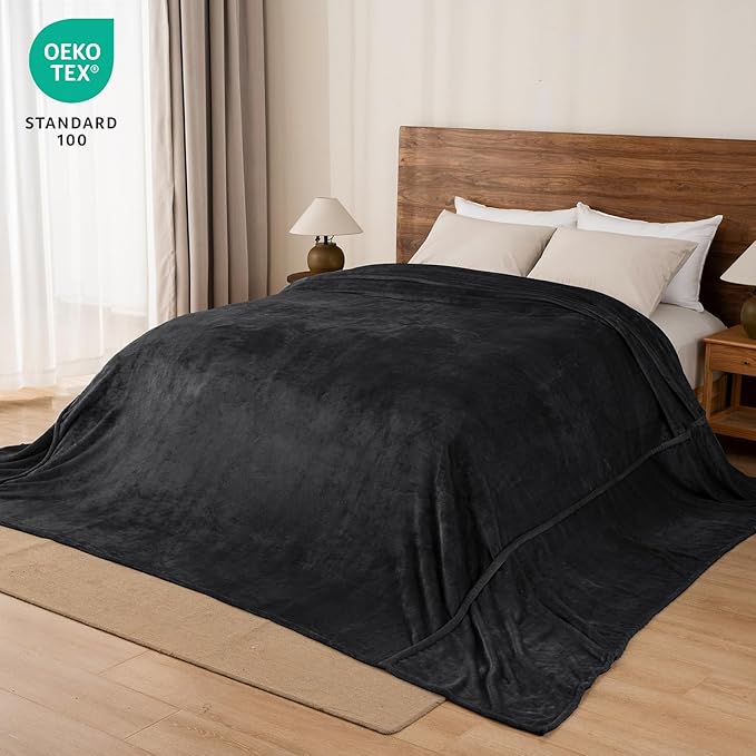PHF Oversized King Big Fleece Blanket 120"x120", No Shed No Pilling Extra Large Soft Blanket, Giant 10'x 10' Lightweight for Bed, Sofa Travel and Camping, Suitable for All Season, Black