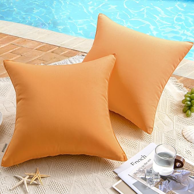 MIULEE Pack of 2 Decorative Outdoor Waterproof Pillow Covers Garden Cushion Sham Throw Pillowcase Shell for Fall Patio Tent Couch 16x16 Inch Orange Yellow
