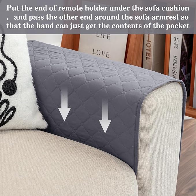 Bedside Caddy for Couch Remote Control Holder Recliner Armrest Organizer Non Slip Sofa Armchair Caddy with 6 Pocket Storage for Magazine, Tablet, Phone, iPad, Gray
