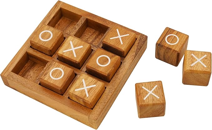 BSIRI Wooden XO Blocks Tic Tac Toe Travel Game Coffee Tabletop Family Living Room Decoration Games Night for Adults for Desk and Bookshelf Decor Unique Wood Gifts 5.5 Inch