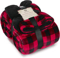 Genteele Sherpa Throw Blanket Super Soft Reversible Ultra Luxurious Plush Blanket, 102 x 90 inches, Buffalo Check Red/Black