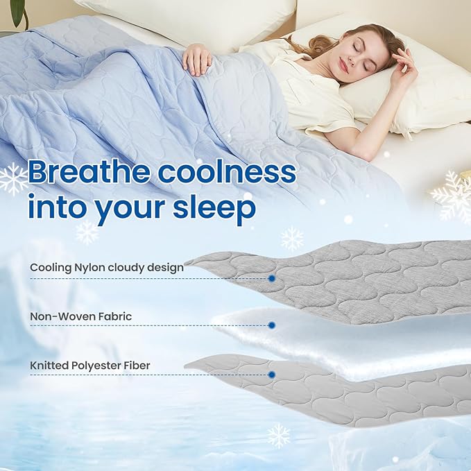 Cozy Bliss Cooling Dual-Sided Blanket for Hot Sleepers, Q-Max>0.46 Lightweight Soft Breathable Bed Blanket, Double Side Cooling Throw for Night Sweats (Cool Blue, 80"x90")