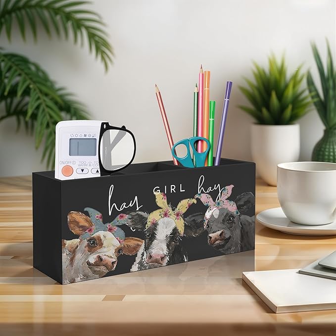 Hay Girl Hay Cow Makeup Brush Toothbrush Holder, Pen Pencil Holder, Organizer for Bathroom Vanity Dorm, Cow Lover Gifts for Home Office Dorm Desk Accessories