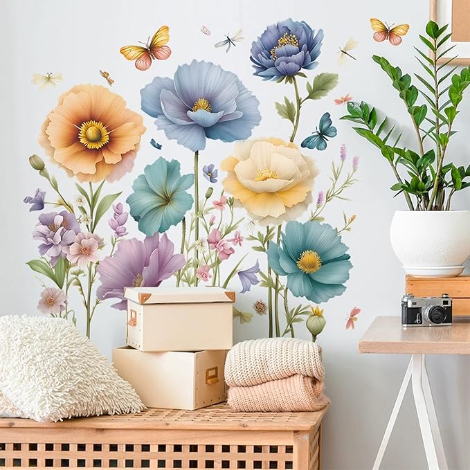 TUOKING Flowers Wall Stickers Decor,Removable Wall Murals Peel and Stick Modern Wall Art Decal Home Decor for Kitchen,Bedroom,Living Room