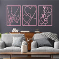 ESTART 3 Pieces Metal Minimalist Line Wall Art, Valentine's Day Lover Kiss Hand Metal Wall Decor, Aesthetic Modern Home Hanging Wall Art Decor for Bedroom Living Room (Pink)