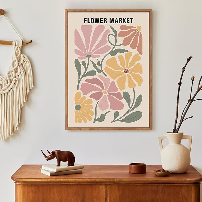 CHDITB Matisse Pink Framed Canvas Wall Art, Abstract Minimalist Wall Decor, Butterfly Floral Print, Sun Bauhaus Painting, Aesthetic Flower Market Artwork For Living Room Bedroom Decor 12"X16"x3
