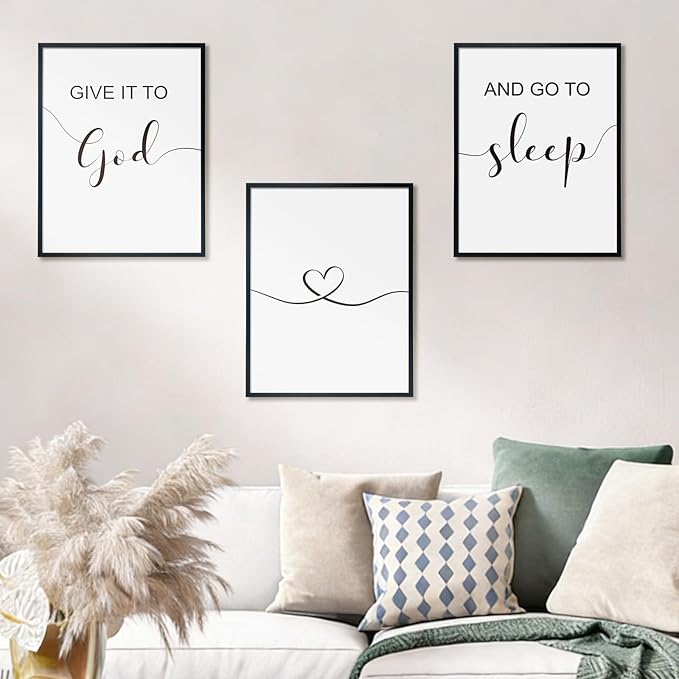 Bnesi Large 3 PCS Bedroom Wall Decoration Give It To God and Go To Sleep Sign Bedroom Wall Decor Set Black And White Wall Art for Bedroom Wall Decor Above Bed Unique Wall Art (God)