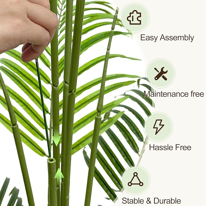 Artificial Palm Tree 6.5ft Tall Fake Palm Tree Indoor Decor with 18 Trunks and Real Bark Design Faux Tropical Areca Palm Silk Floor Plant in Pot for Home Office Living Room Bedroom Decor 1pcs