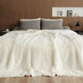 Pawque Luxury Faux Fur Throw Blanket, Super Soft King Size Throw Blankets 90x90 inches, Decorative Blankets for Sofa Couch Bed Chair Photo Props, Breathable & Washable, Cream