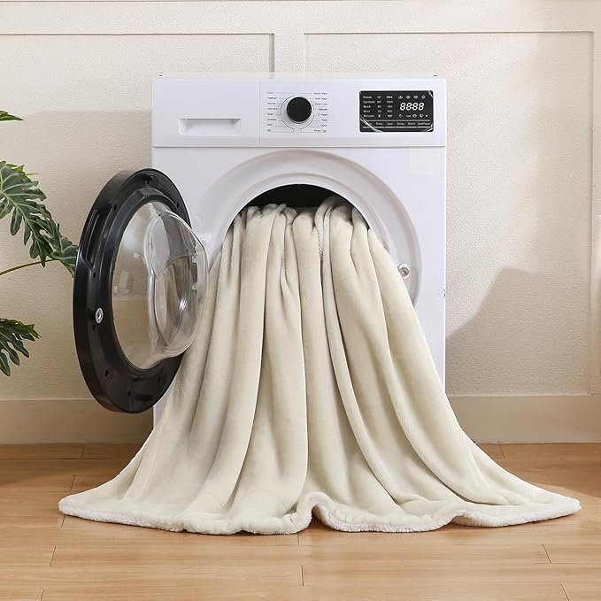SOCHOW Sherpa Fleece Throw Blanket, Double-Sided Super Soft Luxurious Plush Blanket Twin Size, Linen, 60x80 inches