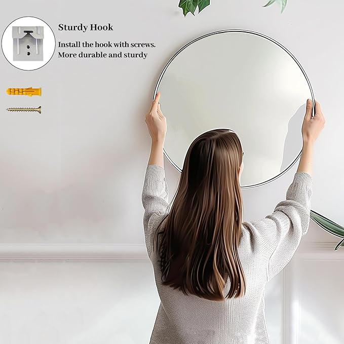 Silver Round Mirror 24 inch, 2 Pack Silver Circle Mirror, Round Bathroom Mirrors Metal Frame for Bathroom, Bedroom, Living Room, Hallway.