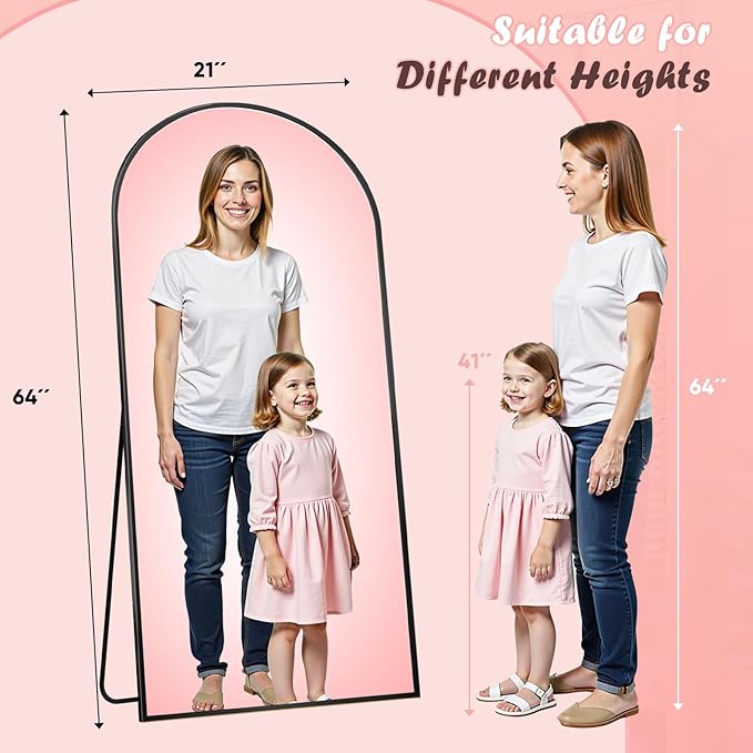 Full Length Mirror, 64" x 21" Arched Full Body Mirror Large Standing Floor Mirrors, Mirrors for Bedroom, Bathroom, Living Room Standing or Wall Leaning, Black