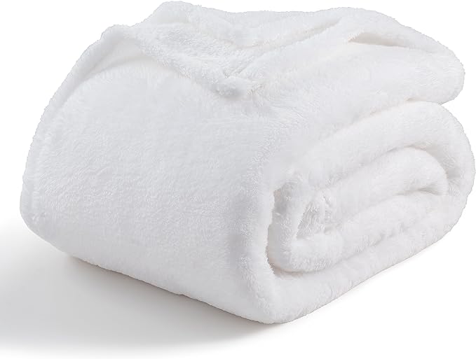 Berkshire Blanket Classic Extra-Fluffy™ Plush Blanket Queen Size, Soft Fuzzy Fluffy Long Hair Blanket for Couch Sofa Bed, True White, 90x90 Inches