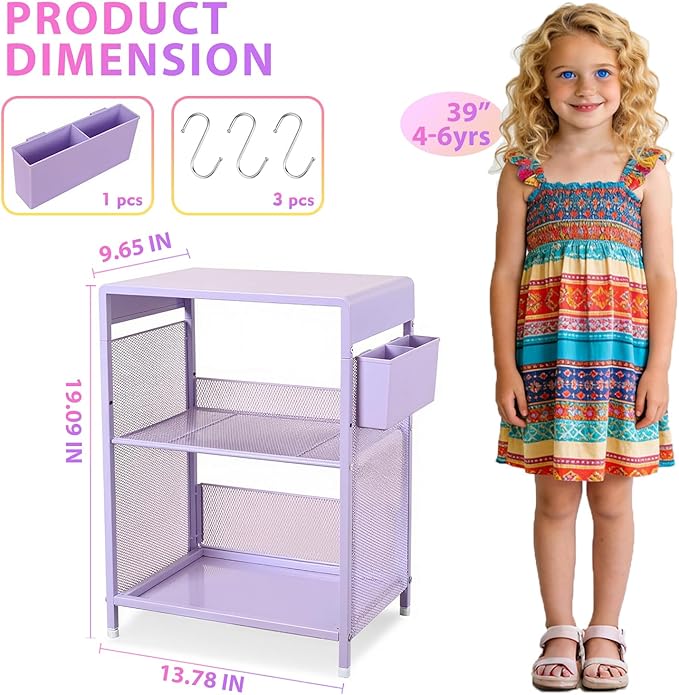Purple Nightstand, End Table with Hooks and Holder, Kids Nightstand for Bedroom, Toddler Bedside Table, Small Desk for Girls, Coffee Table for Living Room, Dorm, Office (Purple)