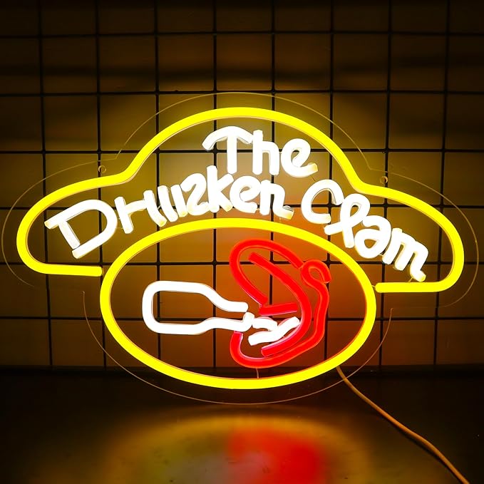 The Drunken Clam Neon Sign for Wall Decor ，Dimmable Bar Pub Beer Neon Light Sign，Family Guy The Drunken Clam Retro Bar Sign Cartoon Decor 10.1 * 15.7inch