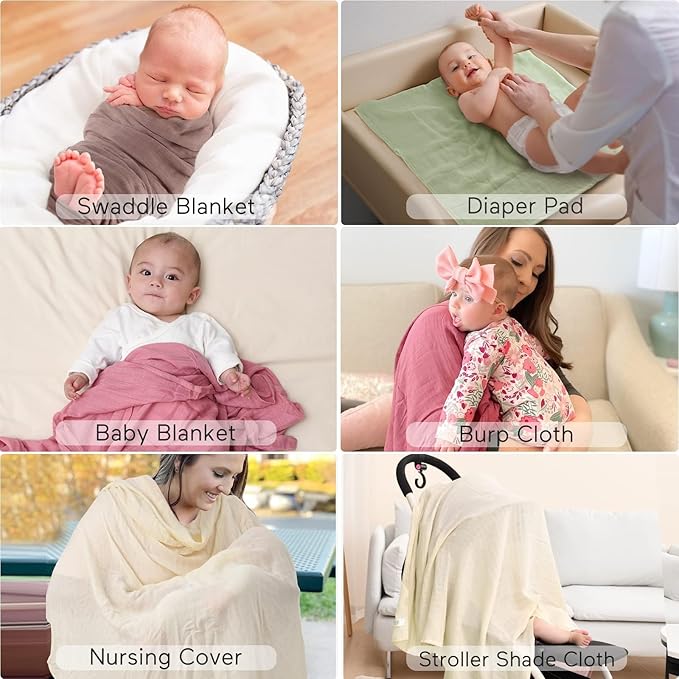 Momcozy Muslin Swaddle Blankets, 4-Pack Breathable and Skin-Friendly Receiving Blankets, Swaddle Blanket Shower Gifts & Baby Registry Essentials, Large 47"x47", Soft Pastels