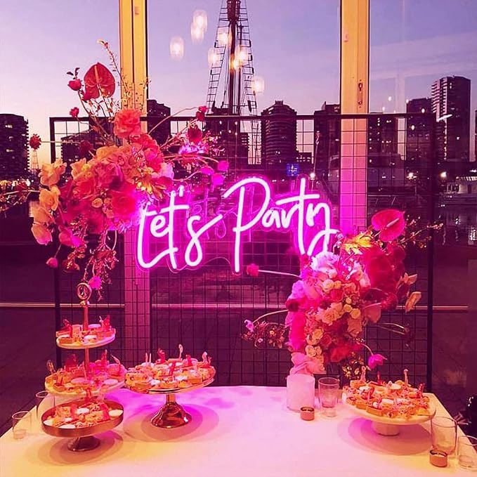 Ulalaza LED Neon Sign Night Light for Wall Party Décor Bedroom Room Bar Wedding Home Birthday Art Decoration Christmas with USB Chain Light modulator 5v (lets party blue)