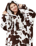 Softan Blanket Hoodie, Oversized Fleece Wearable Blankets for Women and Men Gifts, Cozy Warm and Soft Sweatshirt Blanket with Large Pocket, Brown Cow Print