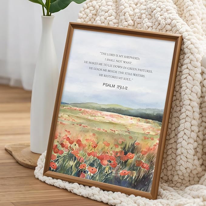 CHDITB Biblical Verses Floral Framed Canvas Wall Art Set Of 3, Inspirational Wall Decor, Scripture Inspired Landscape Painting, Nature Flower Art Prints For Living Room Bedroom Decor (12X16 Inch)