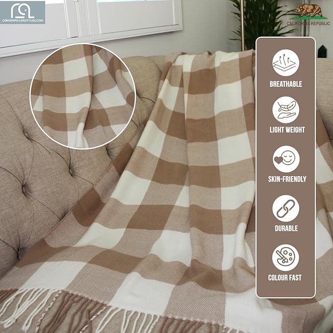 Blankets - Buffalo Plaid Throw Blanket - Decorative Classic Blanket - Comfortable and Ultra-Soft - Lightweight & Indoor Outdoor Blanket - Ideal for Living Room, Couch, Travelling All Seasons