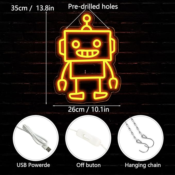 Robot Neon Signs Robot LED Neon Light Decor for Game Room, Baby Living Room,Kids Room,Party,Birthday,Christmas Signs for Boys,Kids Gift13.8 * 10.1 Inch