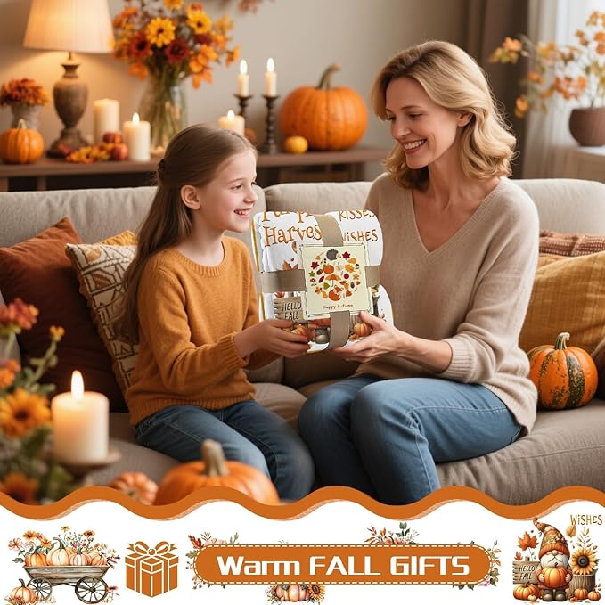yuboo Pumpkin Gnome Spring Throw Blanket, 50"x60" Autumn Suflower Blankets and Throws for Couch, Soft Flannel Lap Sofa Blanket, Gnome Gift for Girls, Women, Teens, Kids, Family